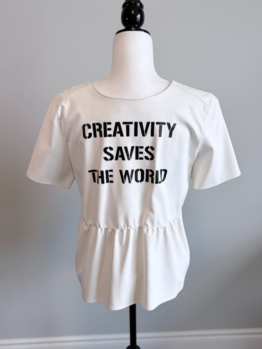 TWINSET Simona Barbieri CREATIVITY SAVES THE WORLD Faux Leather Peplum Top Small